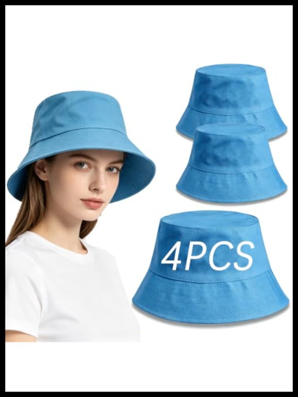 4 Pack Cotton Bucket Hats UPF 50+ Foldable for Summer